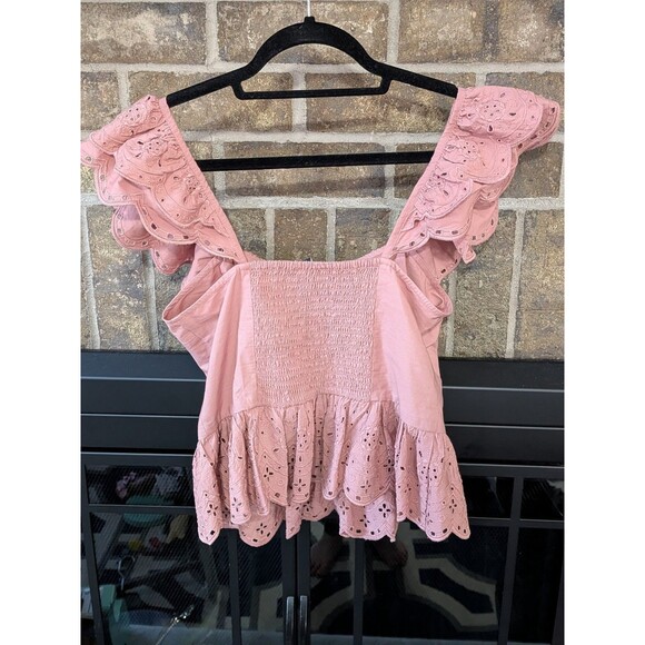 New With Tags Pink Express Lacy Off The Shoulder Flutter Sleeve Blouse Sz Medium - Picture 3 of 3
